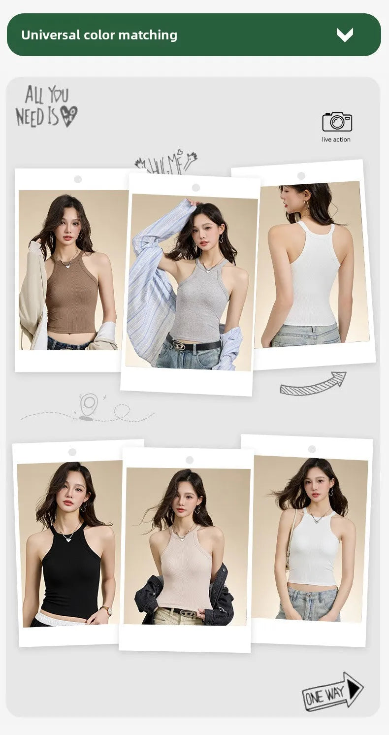 Halter Neck Camisole Top with Built-In Bra
