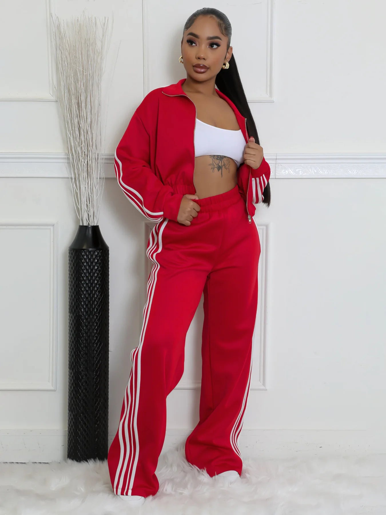 Y2K Striped Jogger Tracksuit Set - 2 Piece
