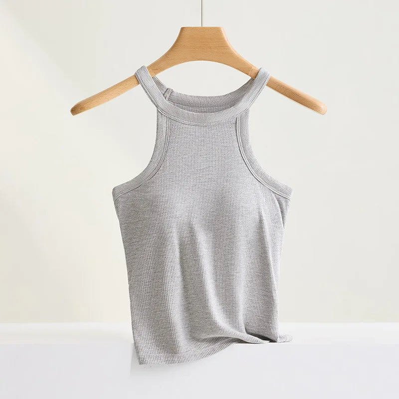Halter Neck Camisole Top with Built-In Bra
