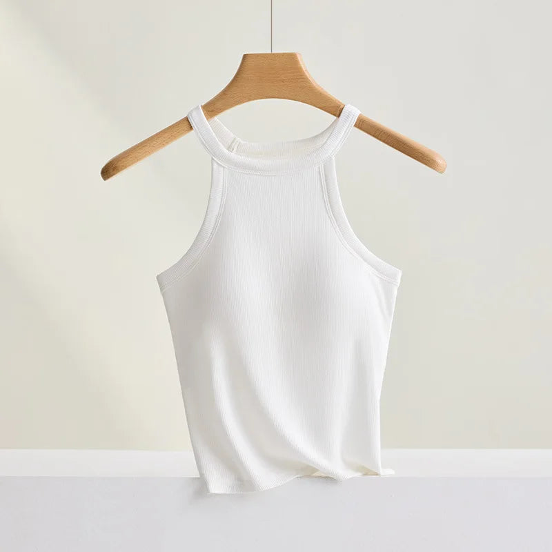Halter Neck Camisole Top with Built-In Bra