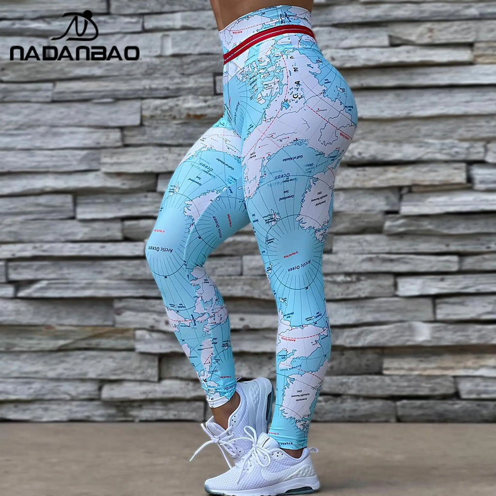 Women's Map Print High-Waist Skinny Leggings