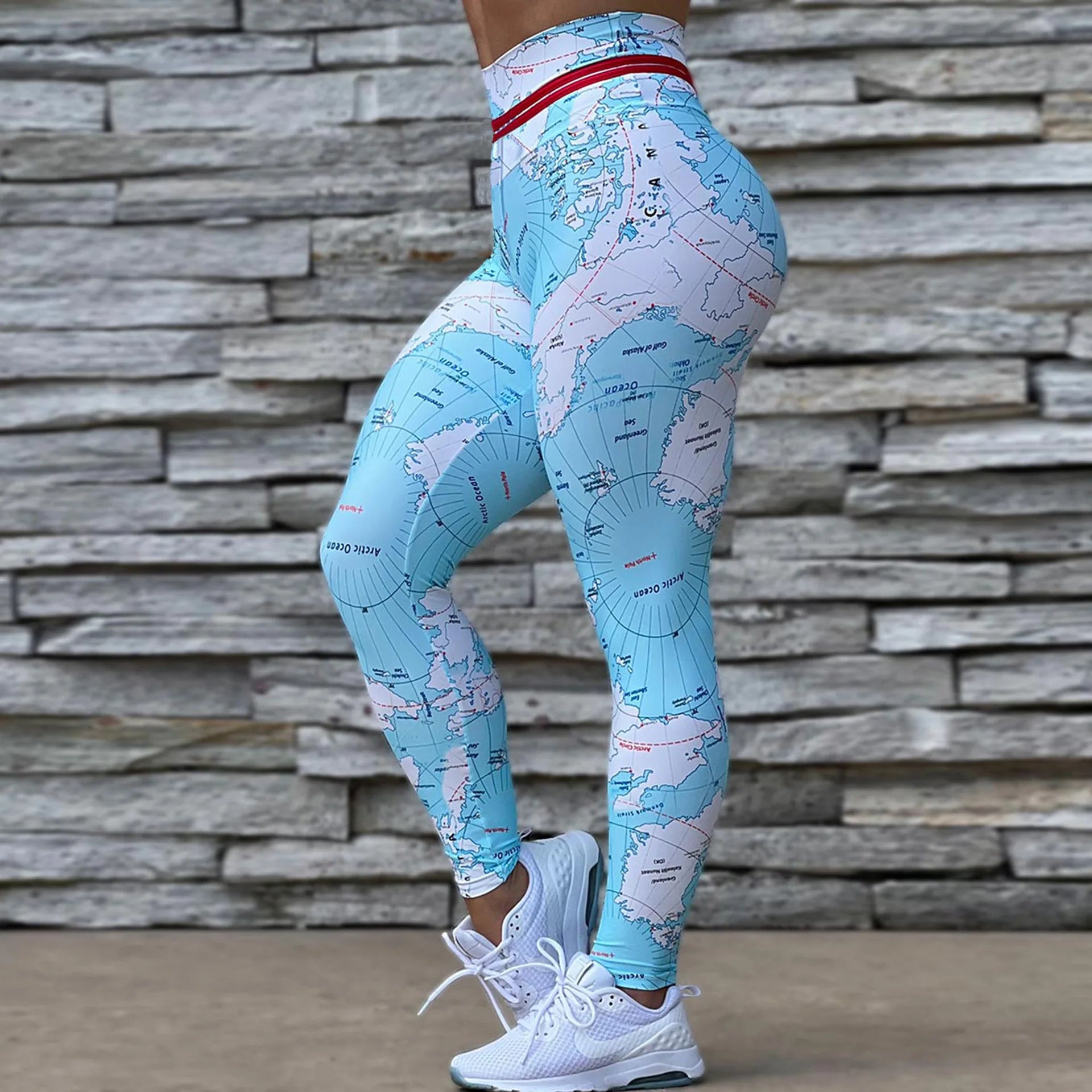 Women's Map Print High-Waist Skinny Leggings