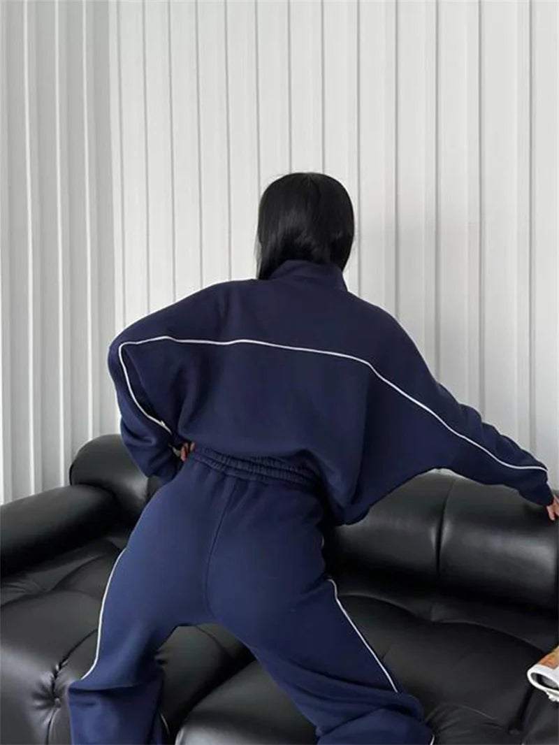 Oversized Striped Sweatshirt Set - 2 Piece