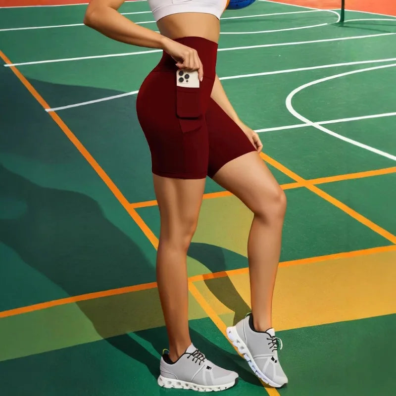 High-Waist Yoga Shorts with Pockets