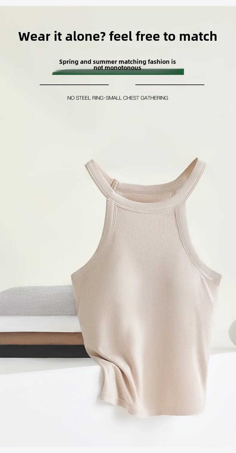 Halter Neck Camisole Top with Built-In Bra