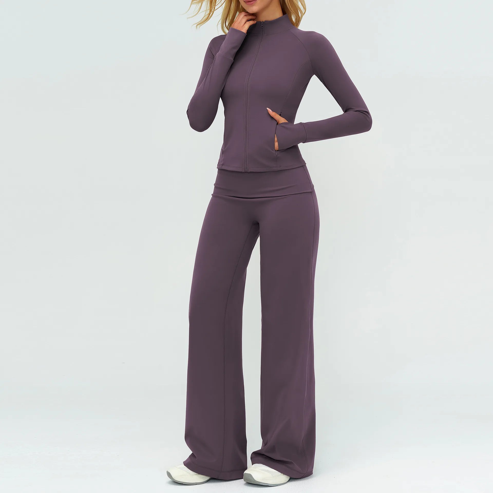 Halter Bra, Zip Jacket & Wide Leg Yoga Set