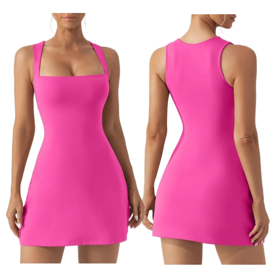 Women's Sleeveless Square-Neck Mini Tennis Dress