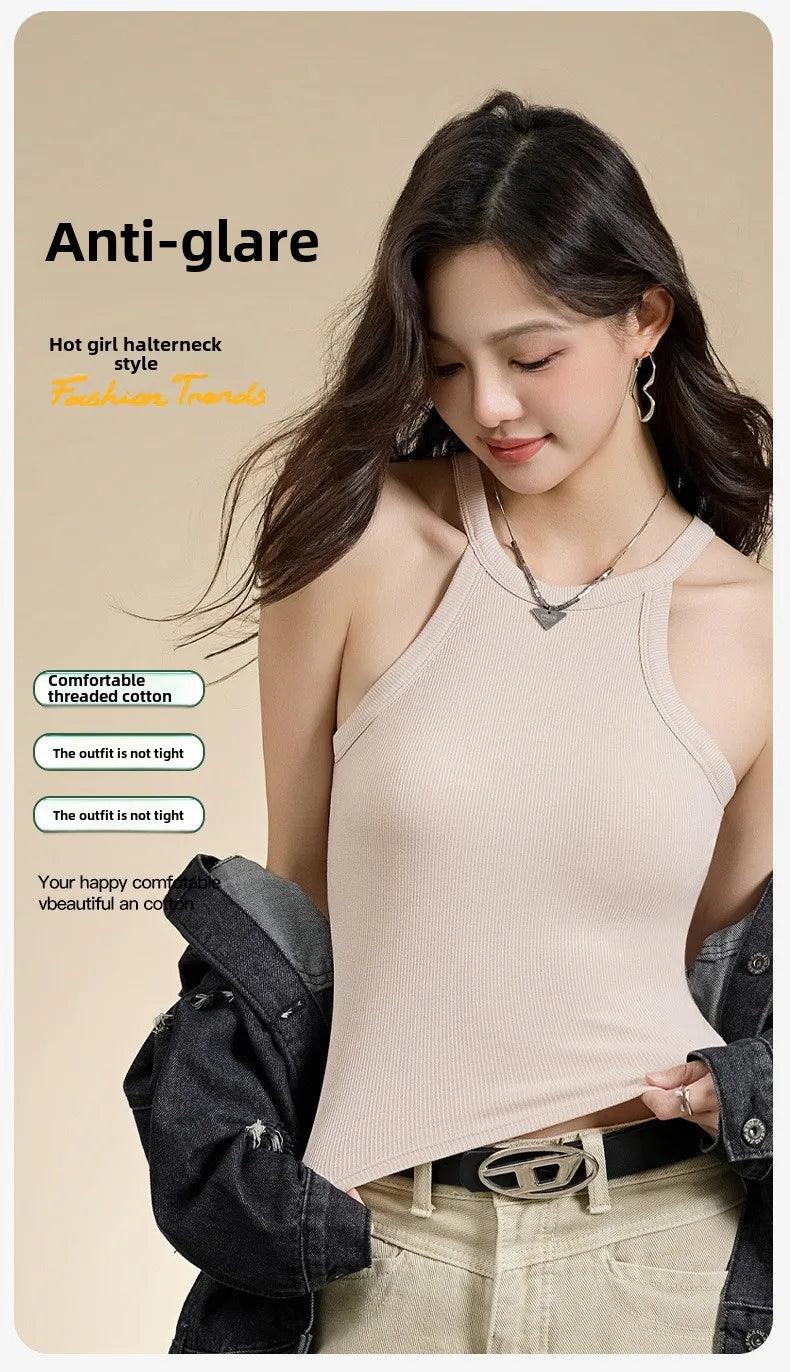 Halter Neck Camisole Top with Built-In Bra