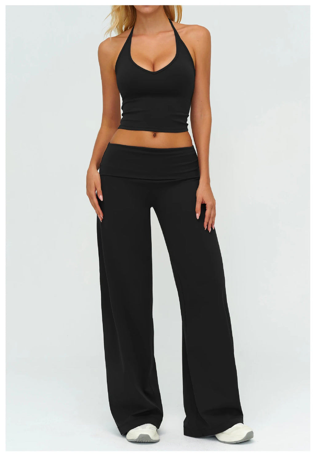 Halter Bra, Zip Jacket & Wide Leg Yoga Set