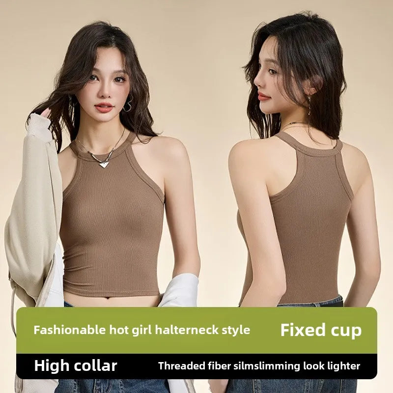 Halter Neck Camisole Top with Built-In Bra