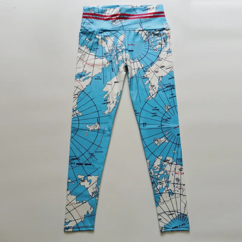 Women's Map Print High-Waist Skinny Leggings