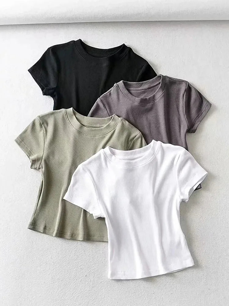 Women's Slim-Fit Short Sleeve Crop Top