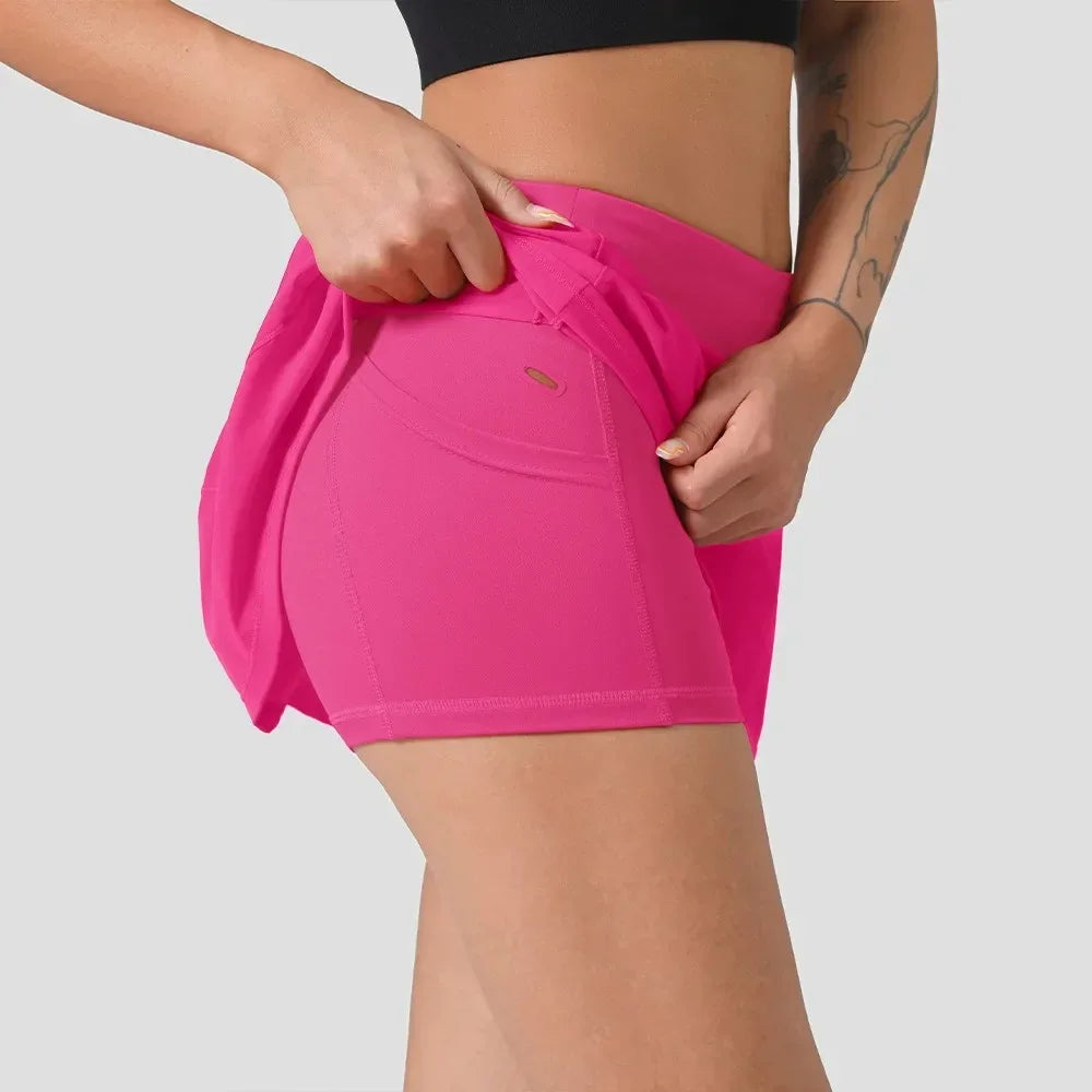 High-Waist Tennis Skort with Zipper Pocket