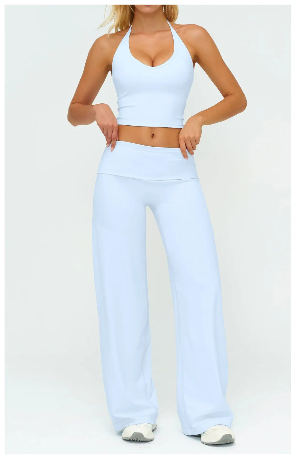 Halter Bra, Zip Jacket & Wide Leg Yoga Set