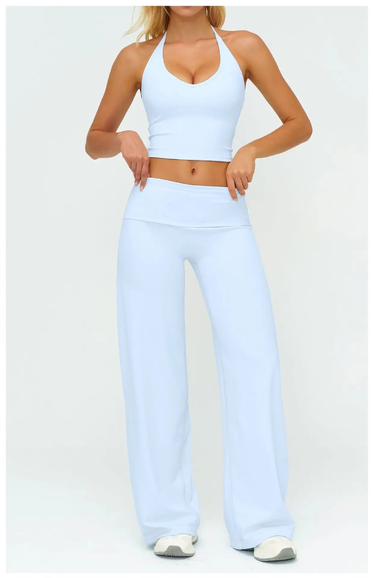 Halter Bra, Zip Jacket & Wide Leg Yoga Set