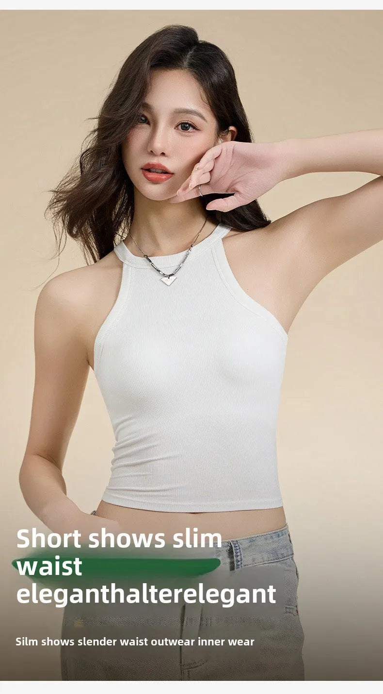 Halter Neck Camisole Top with Built-In Bra