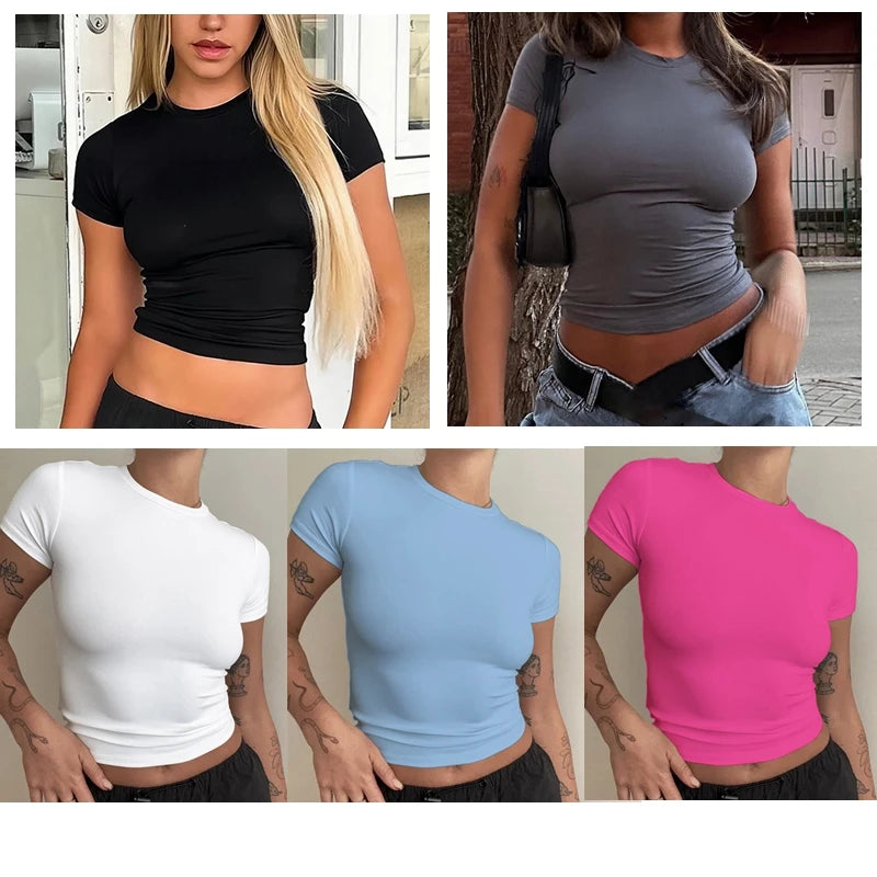 Slim Fit Short Sleeve Knit Crop Top