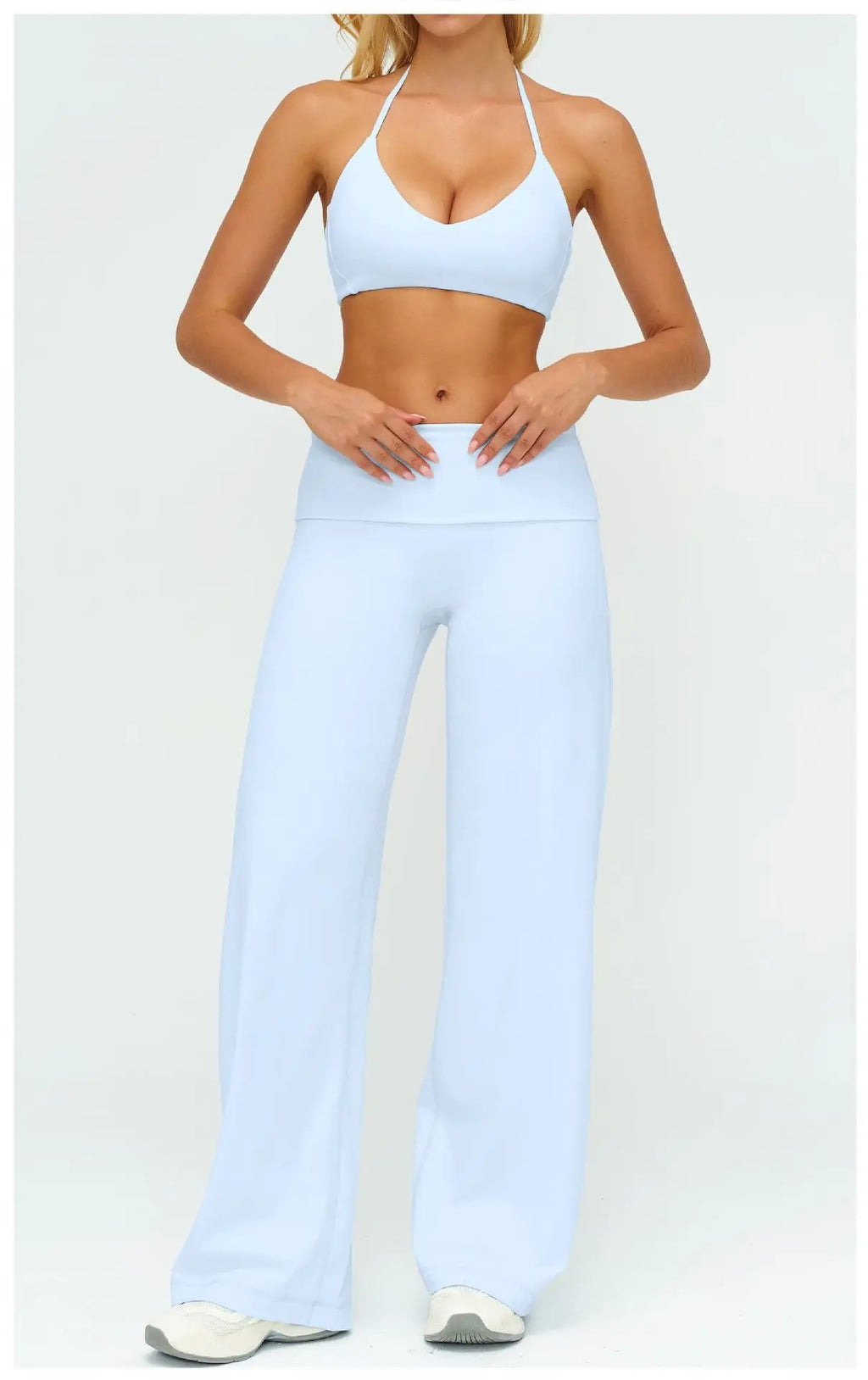 Halter Bra, Zip Jacket & Wide Leg Yoga Set