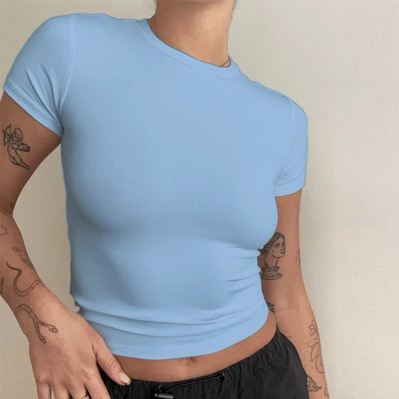 Slim Fit Short Sleeve Knit Crop Top