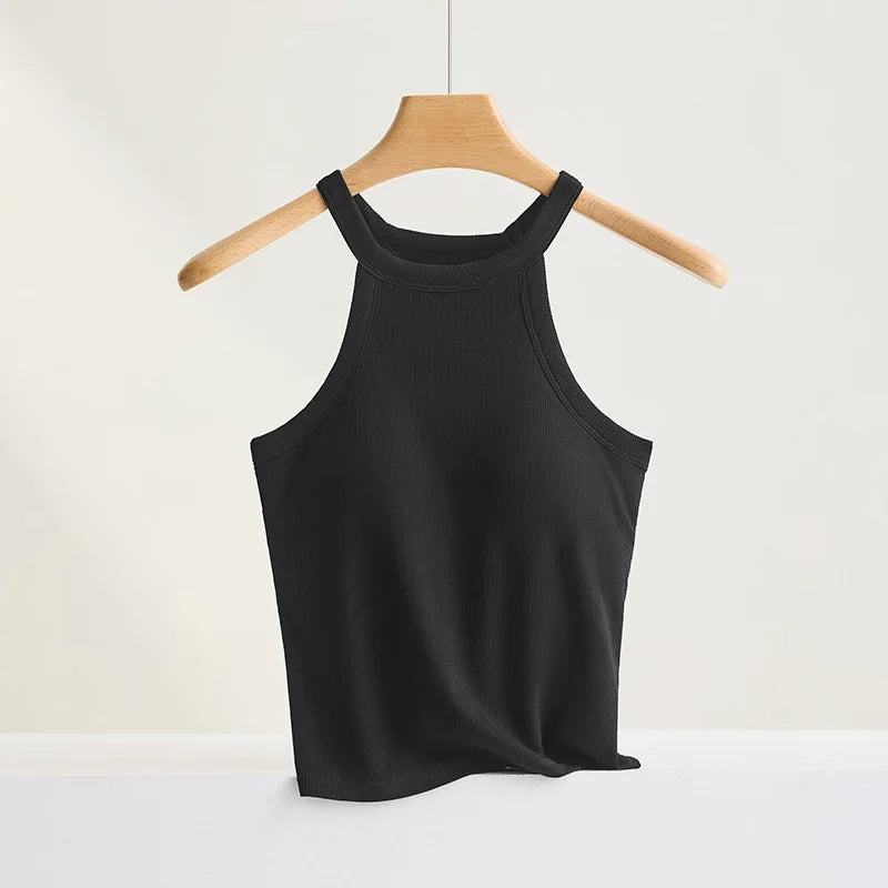 Halter Neck Camisole Top with Built-In Bra