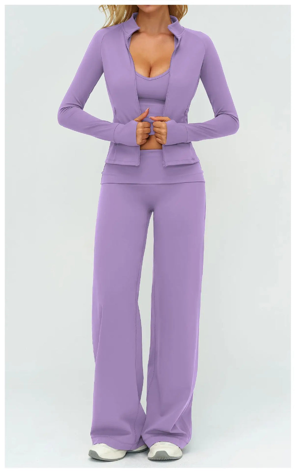 Halter Bra, Zip Jacket & Wide Leg Yoga Set