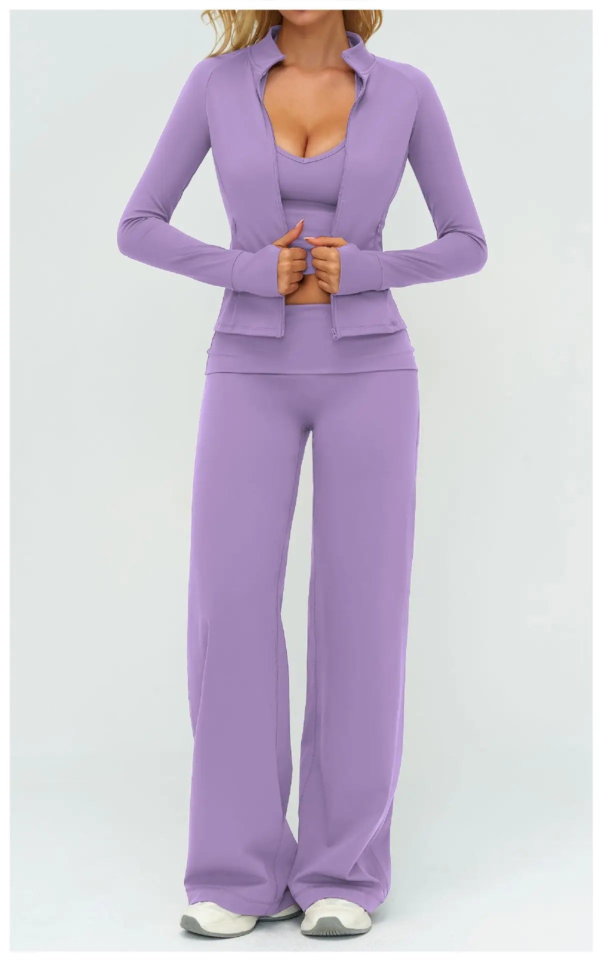 Halter Bra, Zip Jacket & Wide Leg Yoga Set