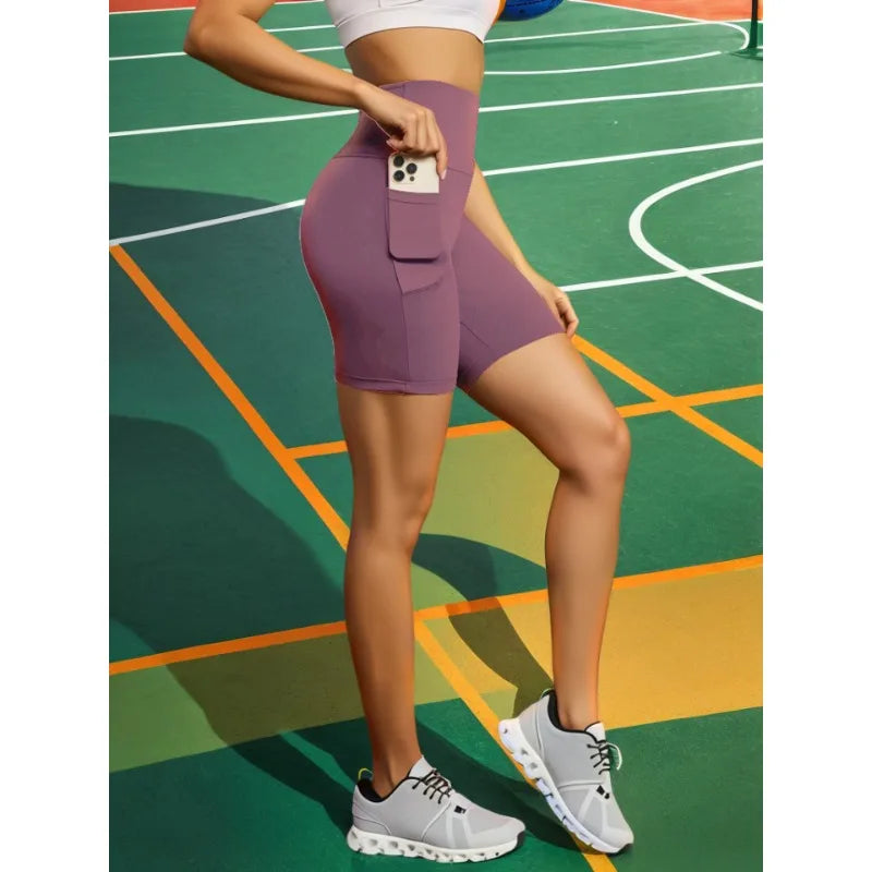 High-Waist Yoga Shorts with Pockets