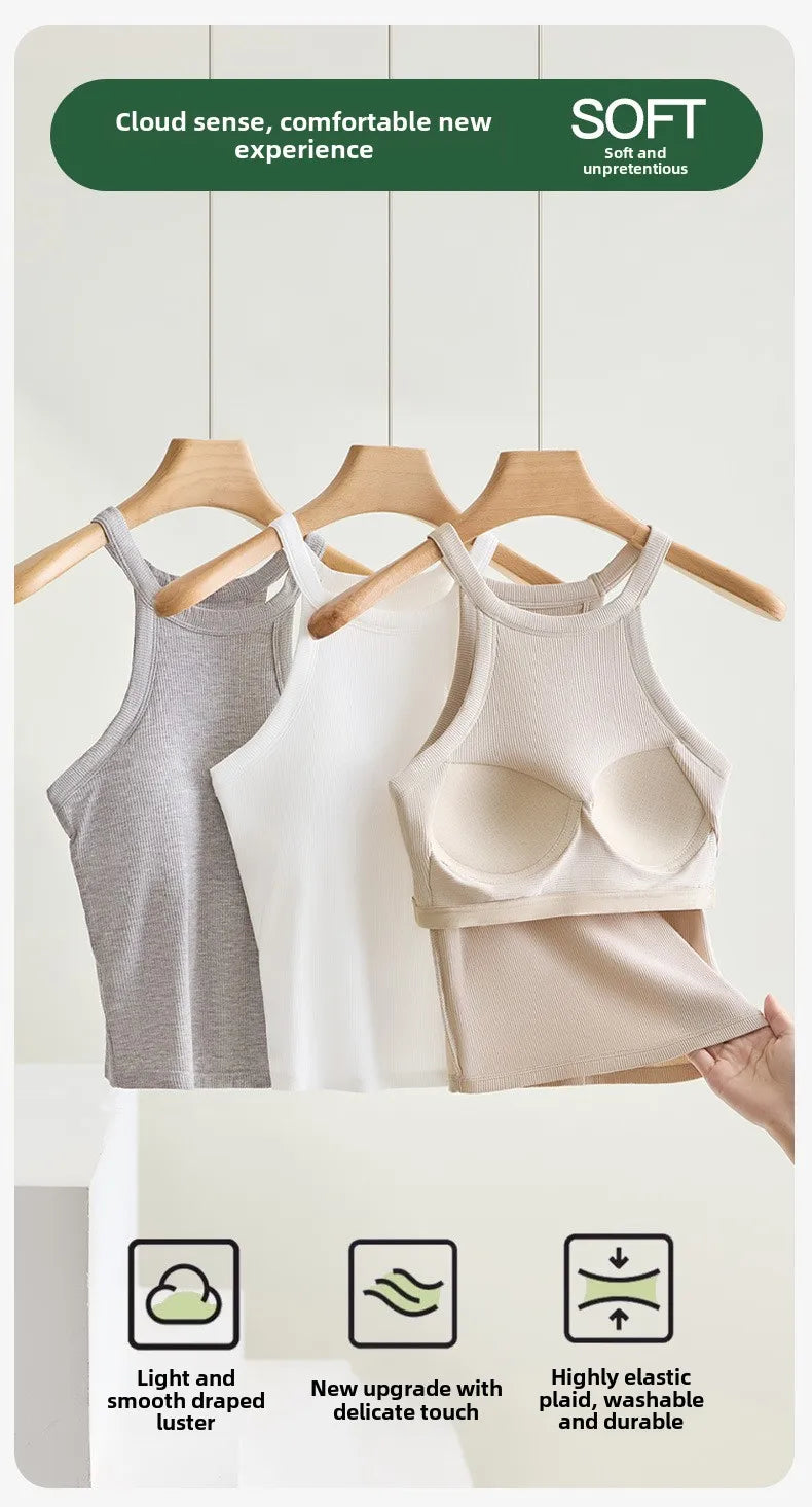 Halter Neck Camisole Top with Built-In Bra