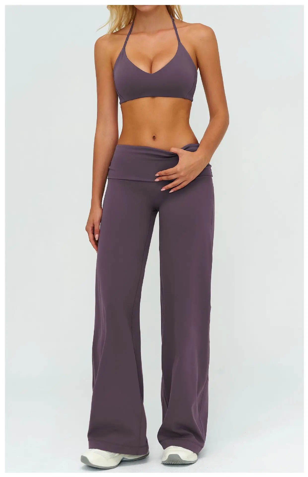 Halter Bra, Zip Jacket & Wide Leg Yoga Set
