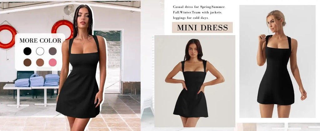 Women's Sleeveless Square-Neck Mini Tennis Dress