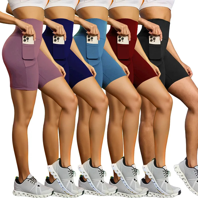High-Waist Yoga Shorts with Pockets