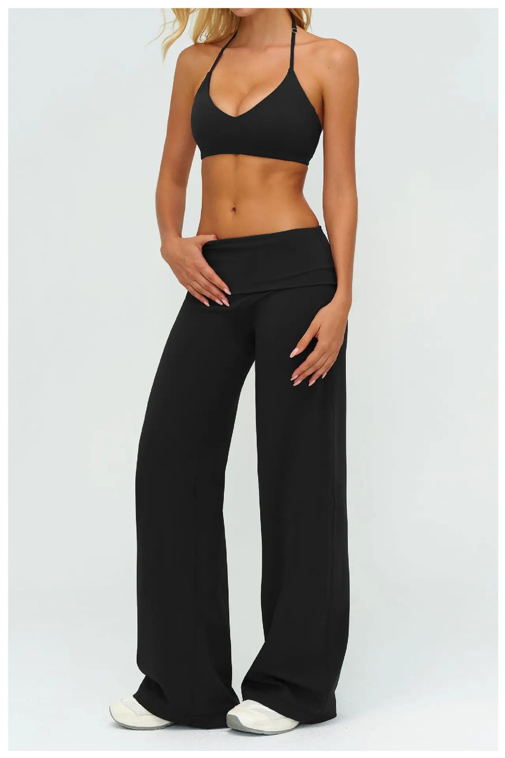Halter Bra, Zip Jacket & Wide Leg Yoga Set