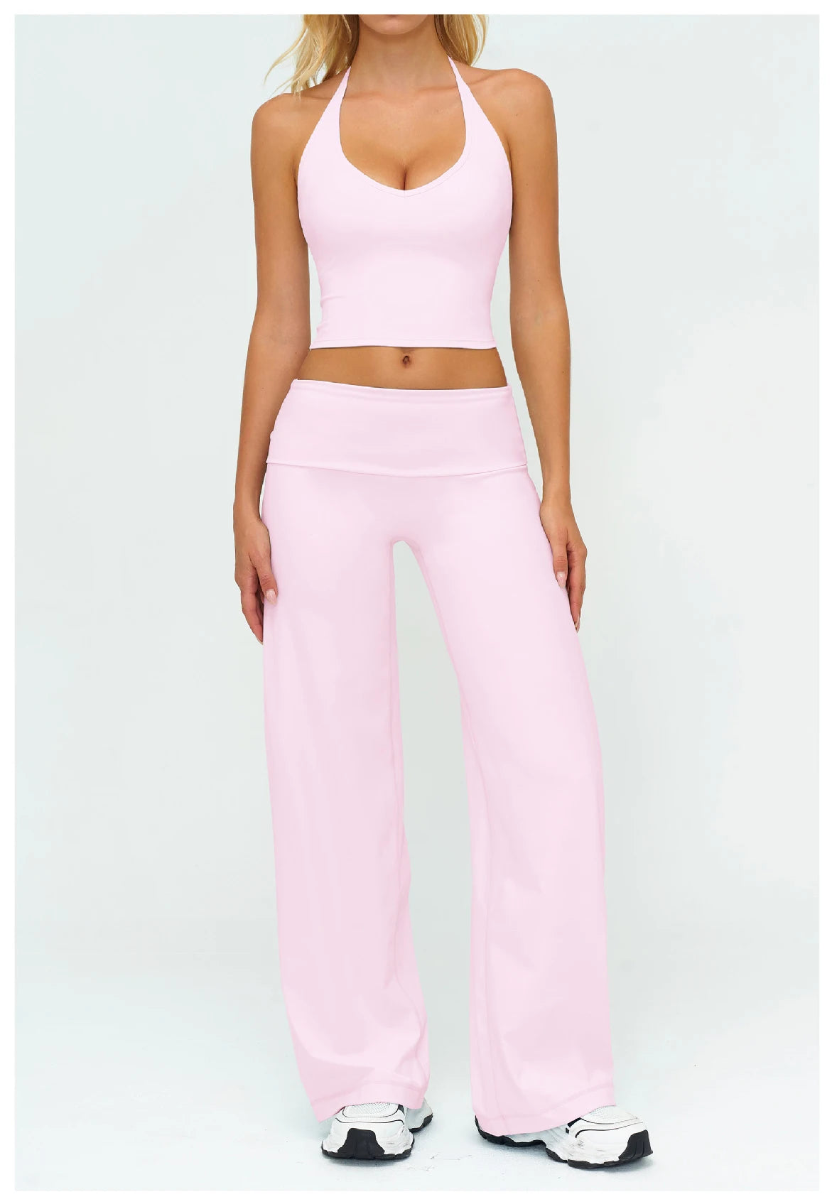 Halter Bra, Zip Jacket & Wide Leg Yoga Set