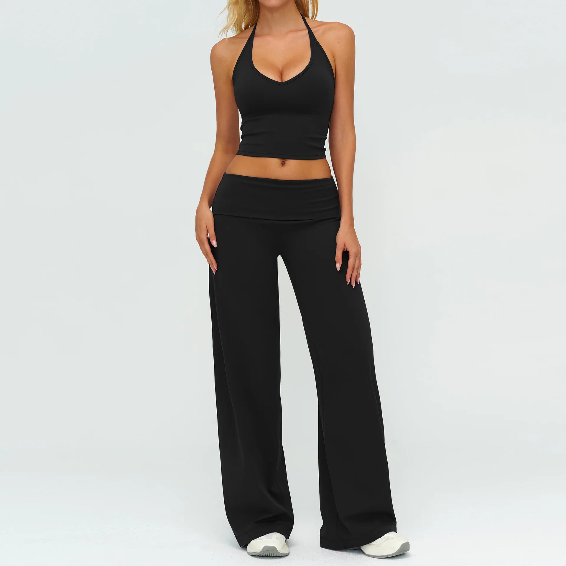 Halter Bra, Zip Jacket & Wide Leg Yoga Set