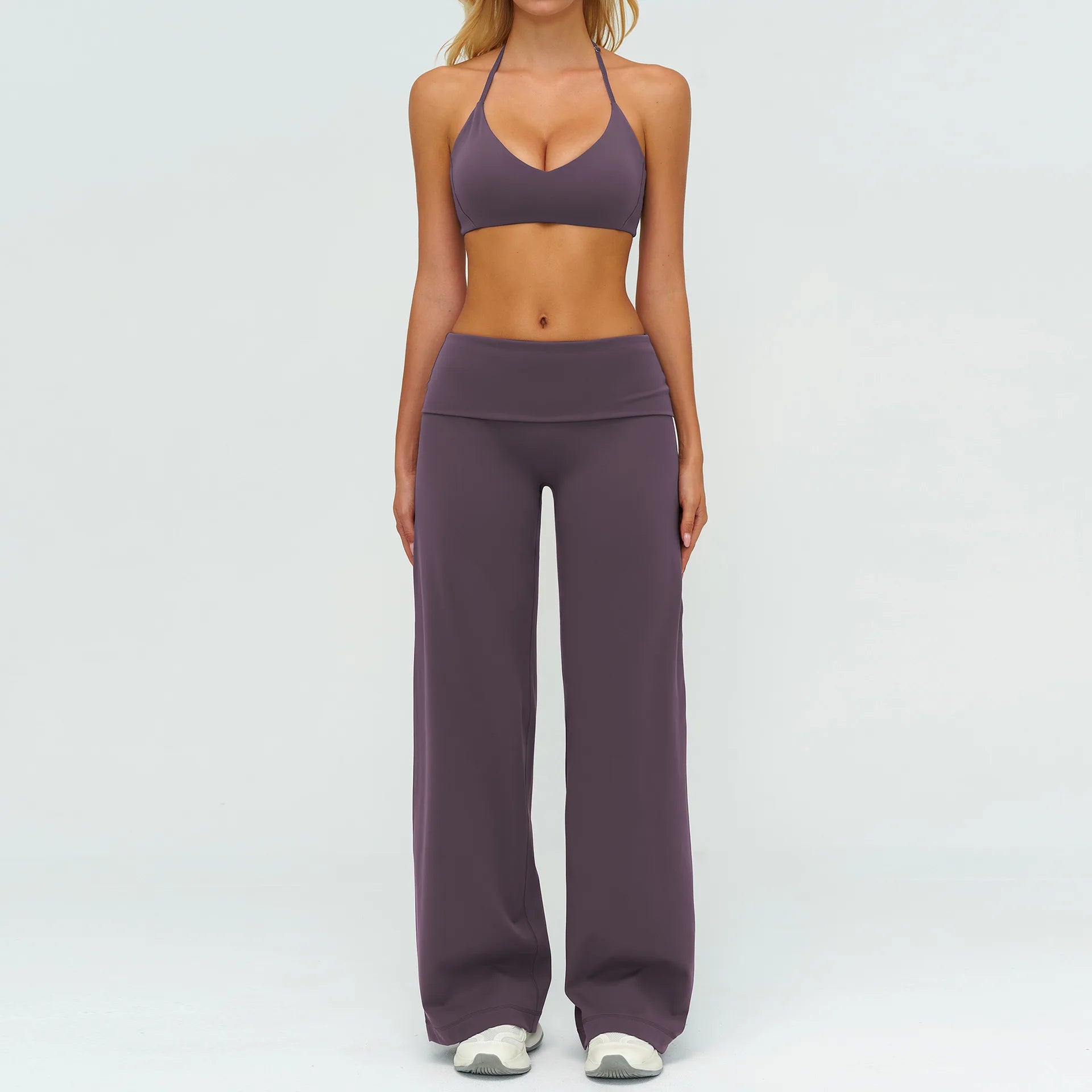 Halter Bra, Zip Jacket & Wide Leg Yoga Set