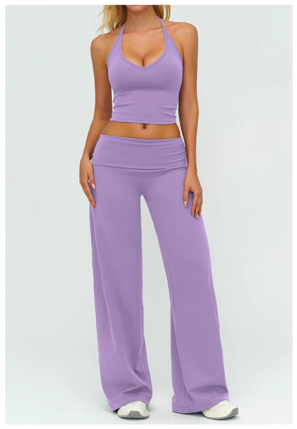 Halter Bra, Zip Jacket & Wide Leg Yoga Set