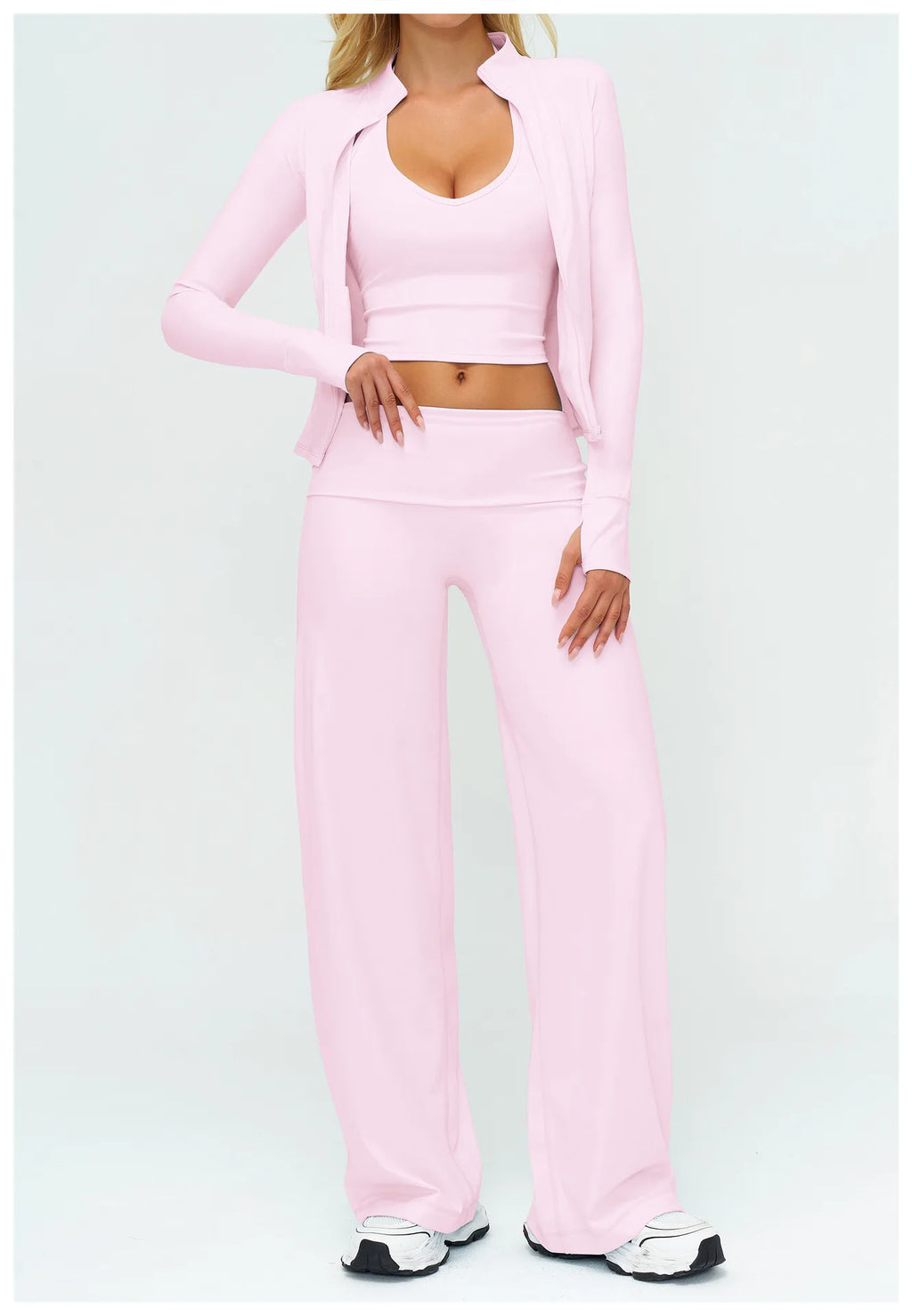 Halter Bra, Zip Jacket & Wide Leg Yoga Set