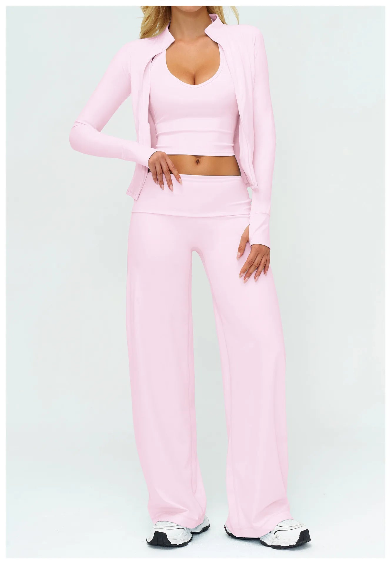 Halter Bra, Zip Jacket & Wide Leg Yoga Set