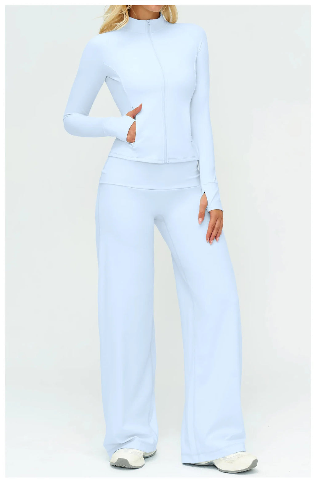 Halter Bra, Zip Jacket & Wide Leg Yoga Set