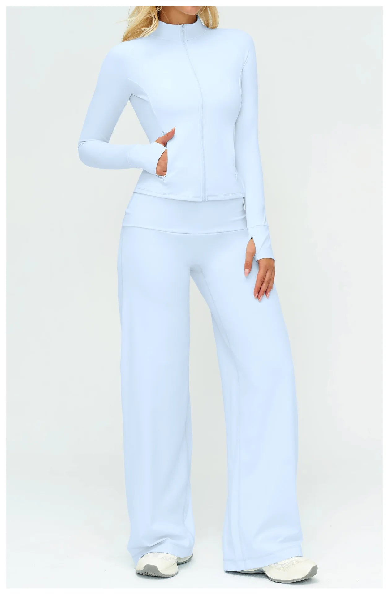 Halter Bra, Zip Jacket & Wide Leg Yoga Set