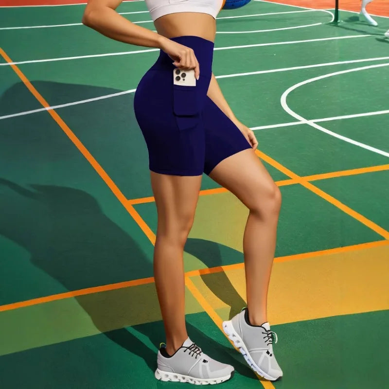 High-Waist Yoga Shorts with Pockets