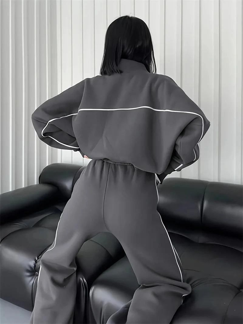 Oversized Striped Sweatshirt Set - 2 Piece