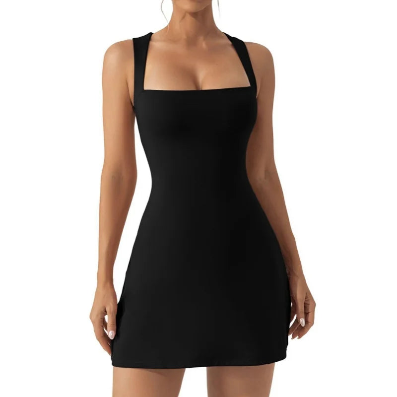 Women's Sleeveless Square-Neck Mini Tennis Dress