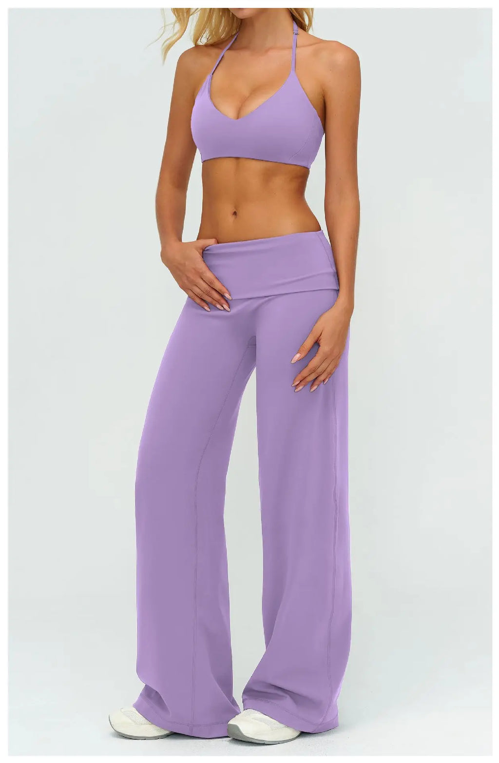 Halter Bra, Zip Jacket & Wide Leg Yoga Set