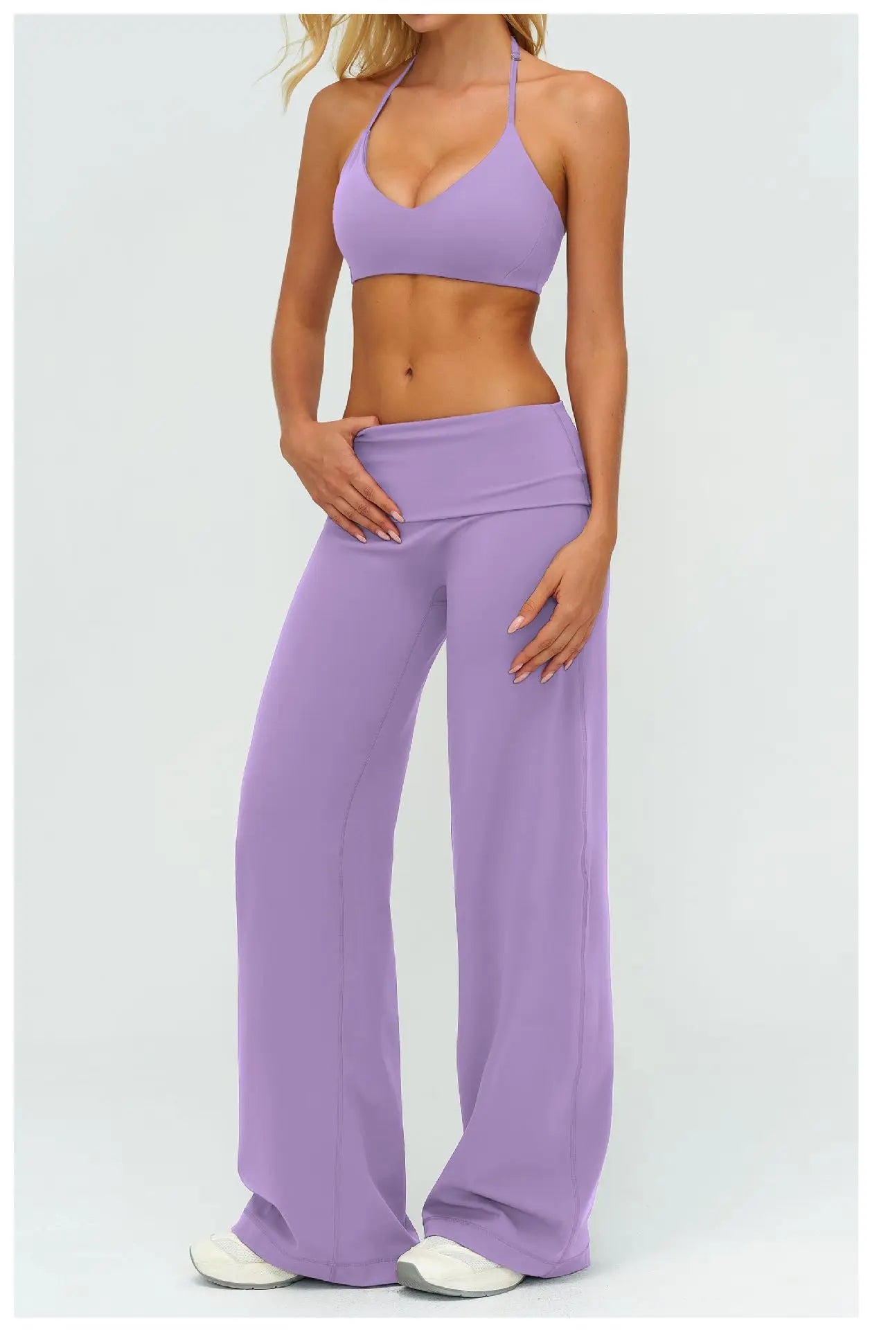Halter Bra, Zip Jacket & Wide Leg Yoga Set