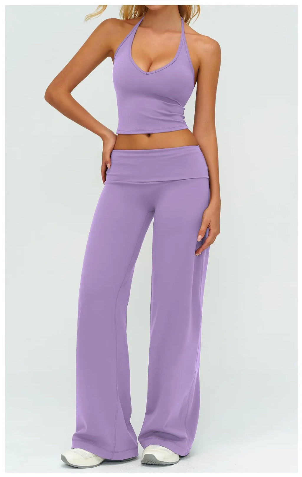 Halter Bra, Zip Jacket & Wide Leg Yoga Set