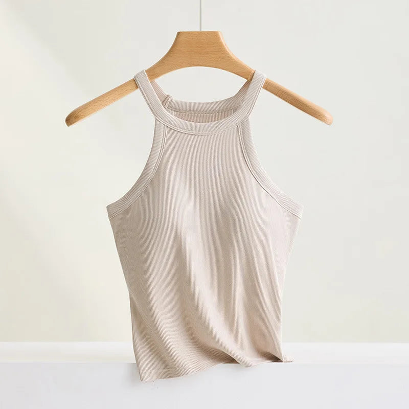Halter Neck Camisole Top with Built-In Bra