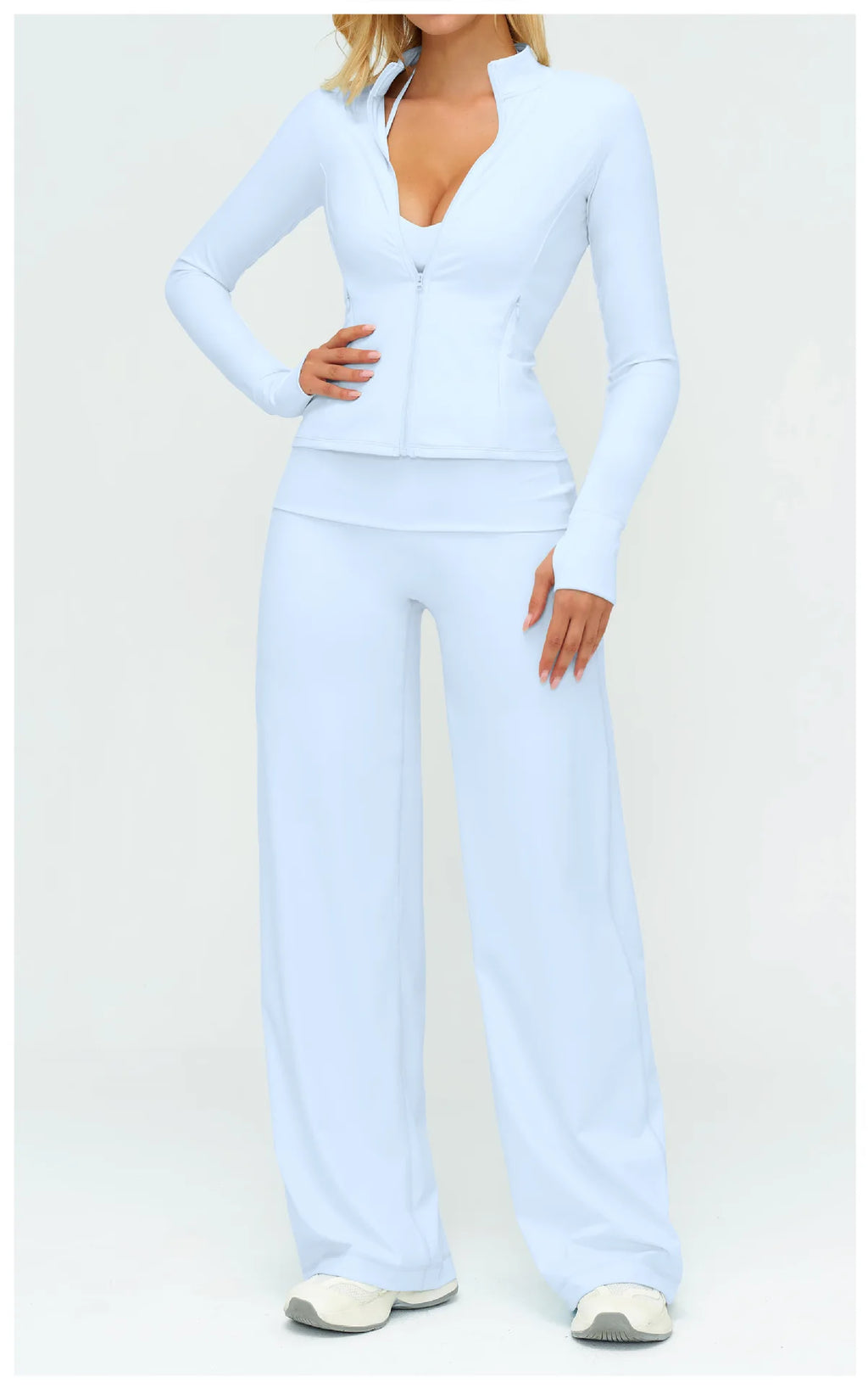 Halter Bra, Zip Jacket & Wide Leg Yoga Set