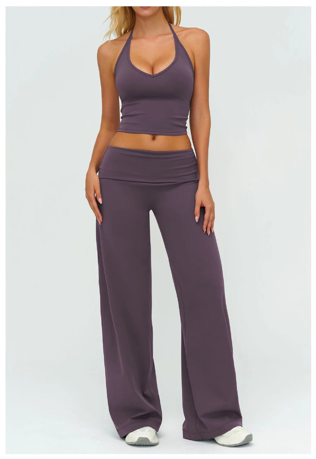 Halter Bra, Zip Jacket & Wide Leg Yoga Set