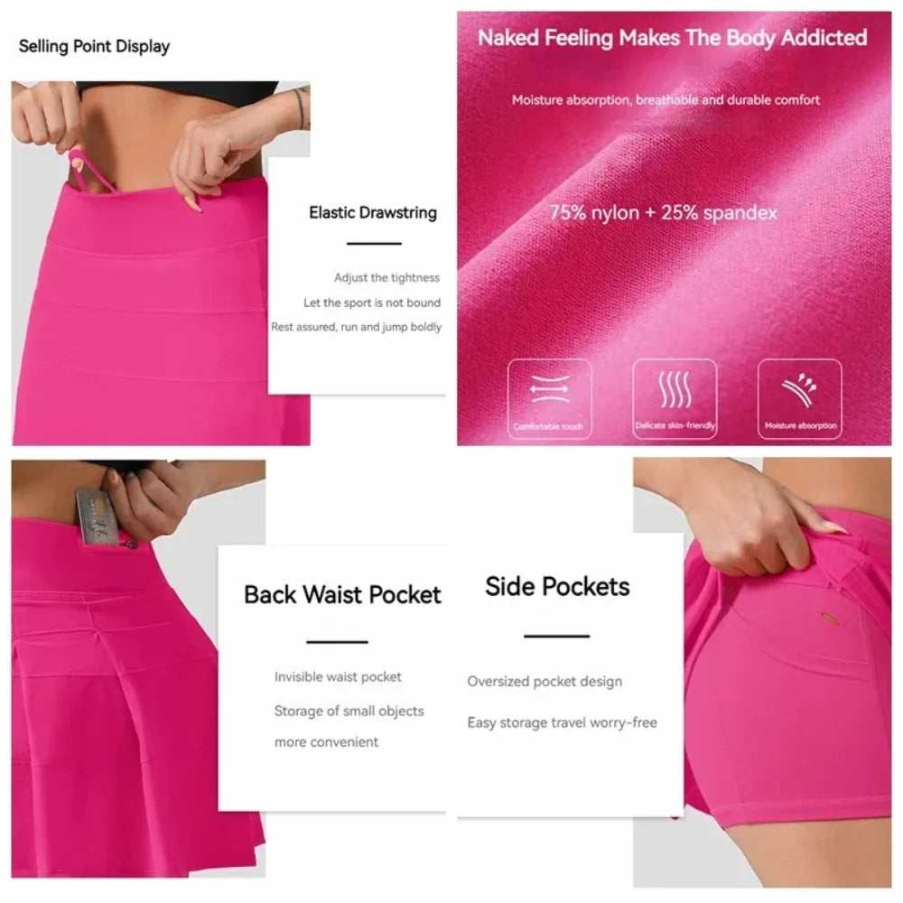 High-Waist Tennis Skort with Zipper Pocket